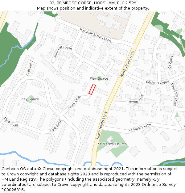 33, PRIMROSE COPSE, HORSHAM, RH12 5PY: Location map and indicative extent of plot