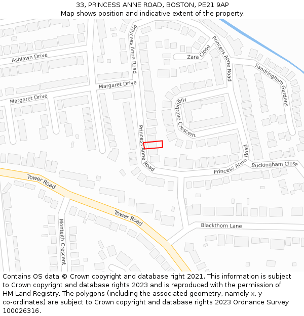 33, PRINCESS ANNE ROAD, BOSTON, PE21 9AP: Location map and indicative extent of plot