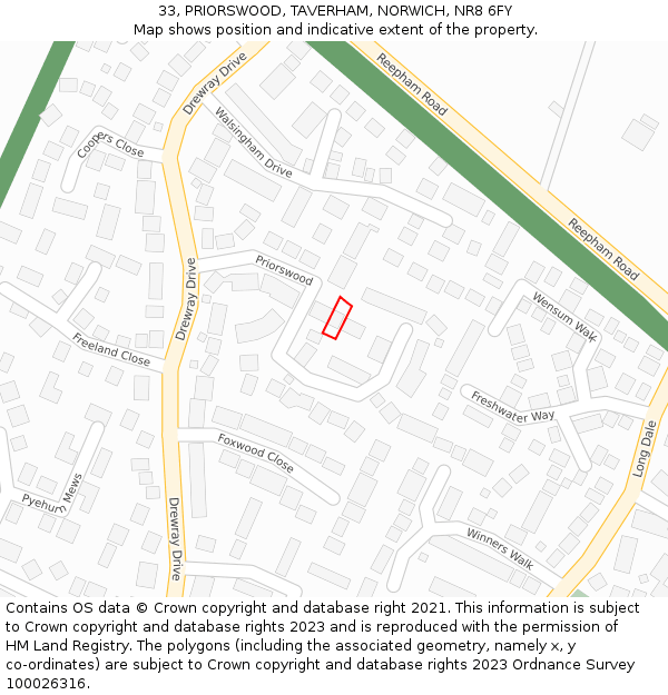 33, PRIORSWOOD, TAVERHAM, NORWICH, NR8 6FY: Location map and indicative extent of plot