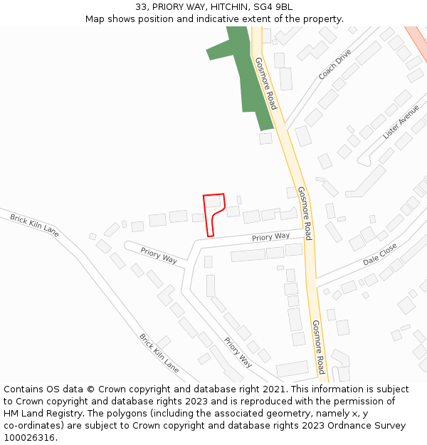 33, PRIORY WAY, HITCHIN, SG4 9BL: Location map and indicative extent of plot