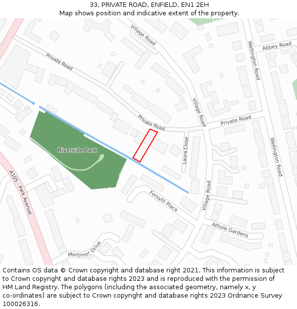 33, PRIVATE ROAD, ENFIELD, EN1 2EH: Location map and indicative extent of plot
