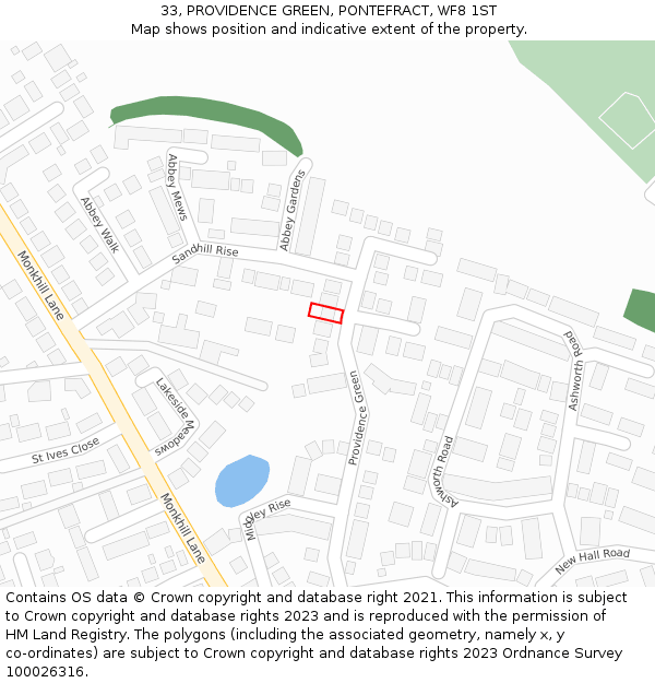 33, PROVIDENCE GREEN, PONTEFRACT, WF8 1ST: Location map and indicative extent of plot