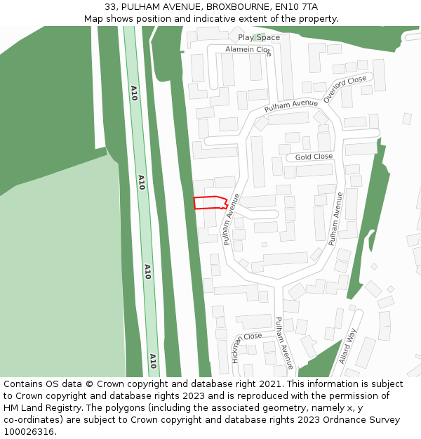 33, PULHAM AVENUE, BROXBOURNE, EN10 7TA: Location map and indicative extent of plot