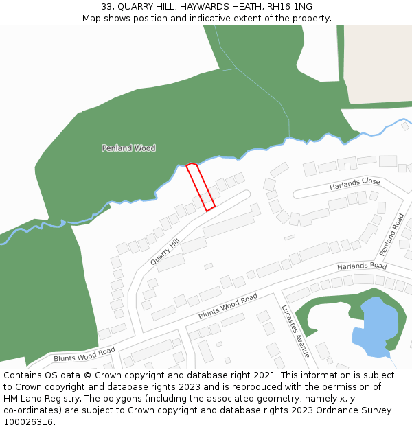 33, QUARRY HILL, HAYWARDS HEATH, RH16 1NG: Location map and indicative extent of plot