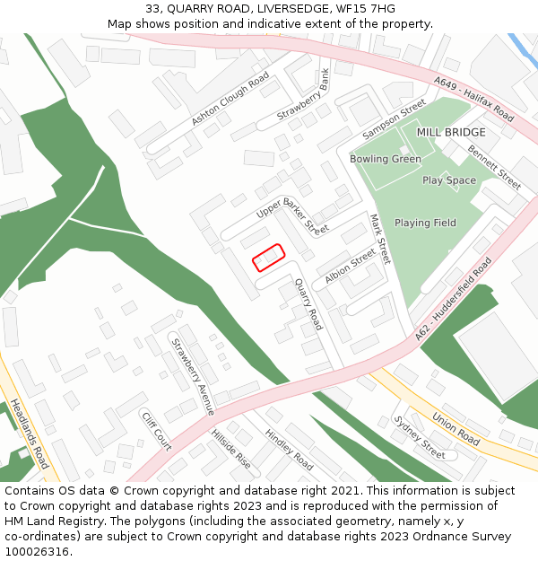 33, QUARRY ROAD, LIVERSEDGE, WF15 7HG: Location map and indicative extent of plot