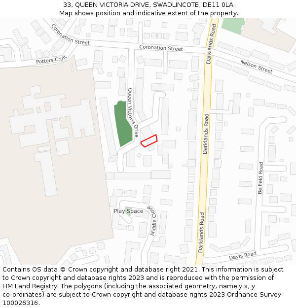 33, QUEEN VICTORIA DRIVE, SWADLINCOTE, DE11 0LA: Location map and indicative extent of plot