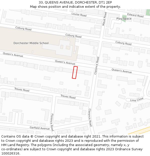 33, QUEENS AVENUE, DORCHESTER, DT1 2EP: Location map and indicative extent of plot