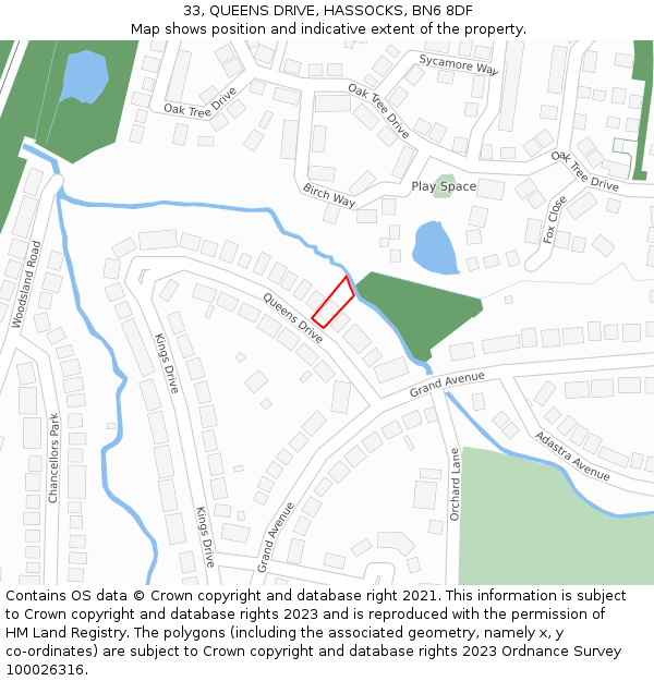 33, QUEENS DRIVE, HASSOCKS, BN6 8DF: Location map and indicative extent of plot