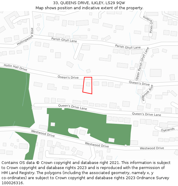 33, QUEENS DRIVE, ILKLEY, LS29 9QW: Location map and indicative extent of plot