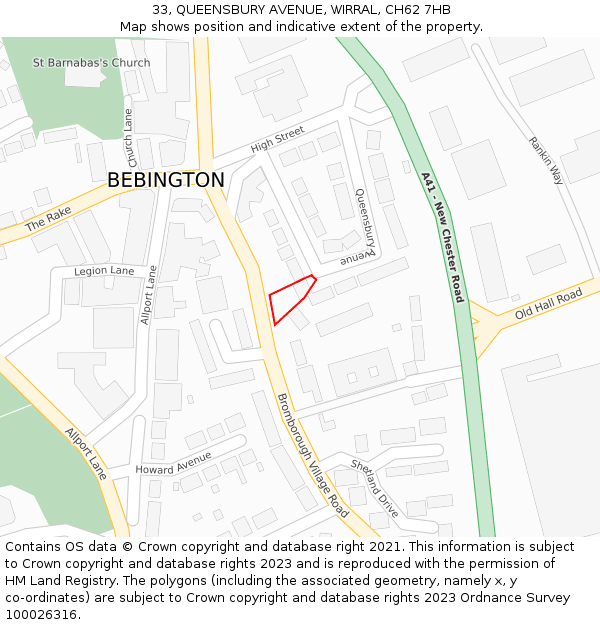 33, QUEENSBURY AVENUE, WIRRAL, CH62 7HB: Location map and indicative extent of plot
