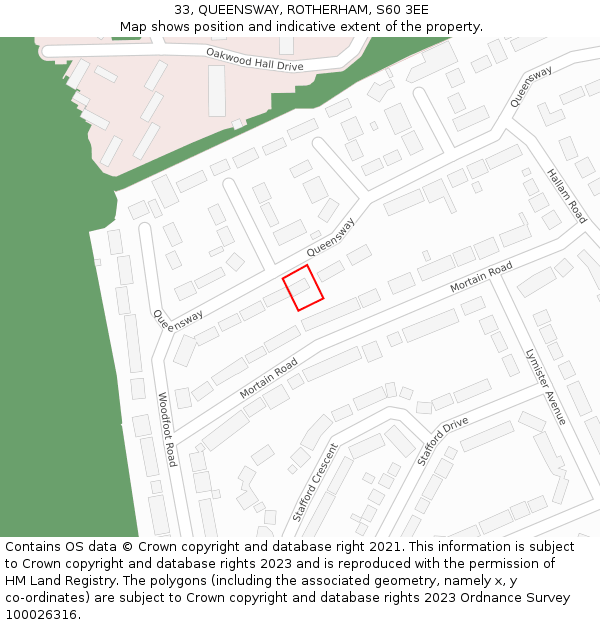 33, QUEENSWAY, ROTHERHAM, S60 3EE: Location map and indicative extent of plot