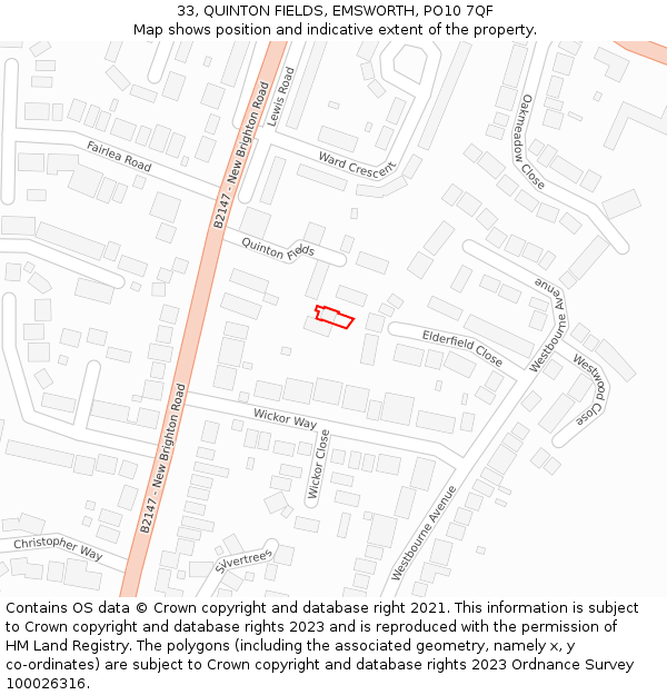 33, QUINTON FIELDS, EMSWORTH, PO10 7QF: Location map and indicative extent of plot