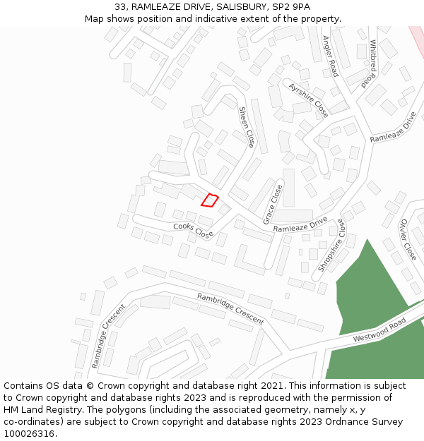 33, RAMLEAZE DRIVE, SALISBURY, SP2 9PA: Location map and indicative extent of plot
