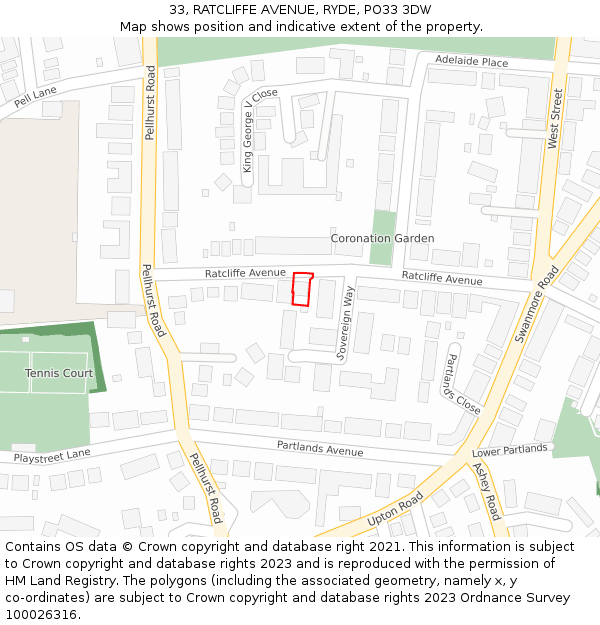33, RATCLIFFE AVENUE, RYDE, PO33 3DW: Location map and indicative extent of plot