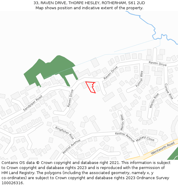 33, RAVEN DRIVE, THORPE HESLEY, ROTHERHAM, S61 2UD: Location map and indicative extent of plot