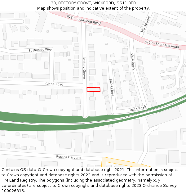 33, RECTORY GROVE, WICKFORD, SS11 8ER: Location map and indicative extent of plot