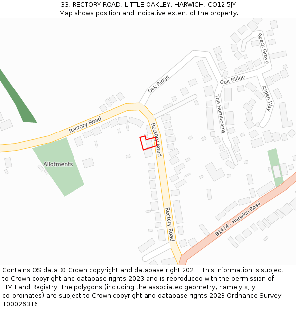 33, RECTORY ROAD, LITTLE OAKLEY, HARWICH, CO12 5JY: Location map and indicative extent of plot