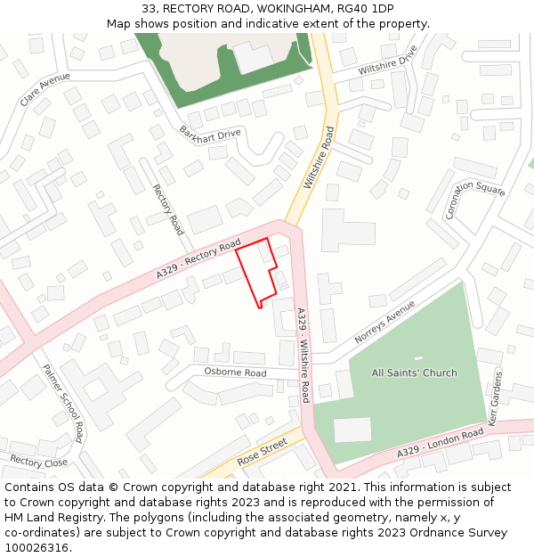 33, RECTORY ROAD, WOKINGHAM, RG40 1DP: Location map and indicative extent of plot