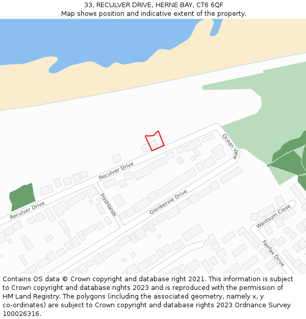 33, RECULVER DRIVE, HERNE BAY, CT6 6QF: Location map and indicative extent of plot
