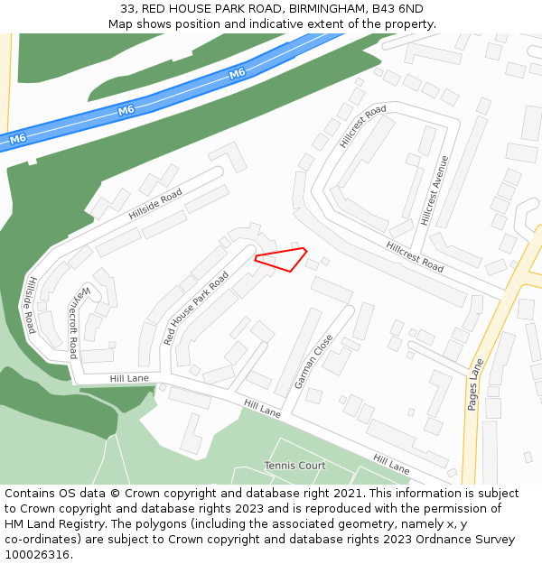 33, RED HOUSE PARK ROAD, BIRMINGHAM, B43 6ND: Location map and indicative extent of plot