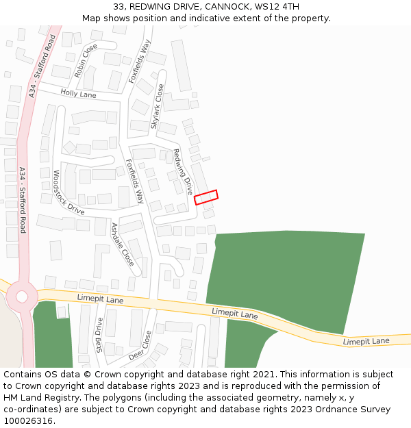 33, REDWING DRIVE, CANNOCK, WS12 4TH: Location map and indicative extent of plot