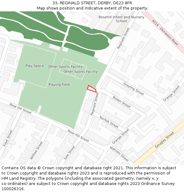 33, REGINALD STREET, DERBY, DE23 8FR: Location map and indicative extent of plot