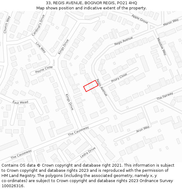 33, REGIS AVENUE, BOGNOR REGIS, PO21 4HQ: Location map and indicative extent of plot