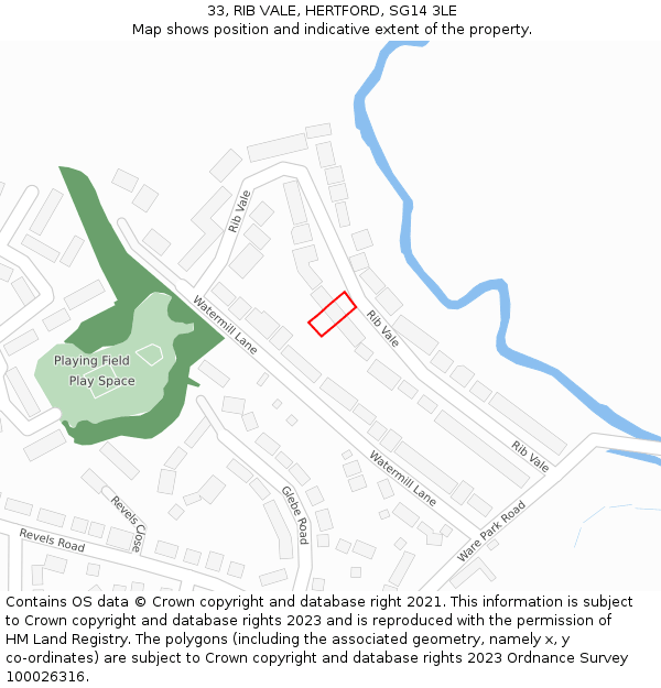 33, RIB VALE, HERTFORD, SG14 3LE: Location map and indicative extent of plot