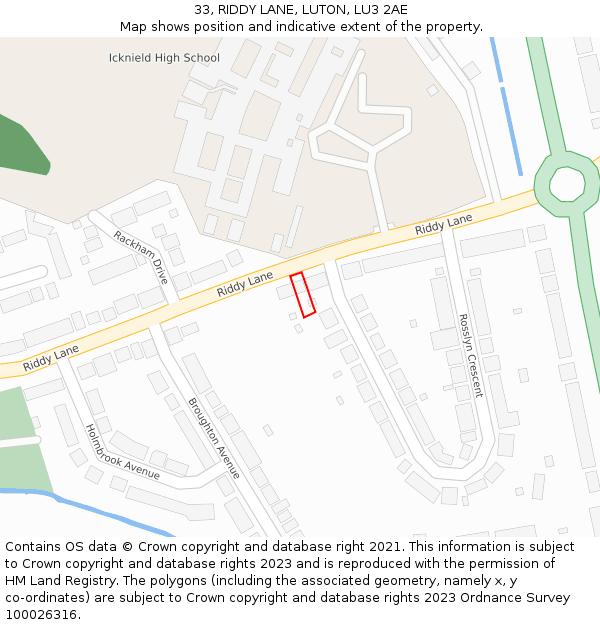 33, RIDDY LANE, LUTON, LU3 2AE: Location map and indicative extent of plot