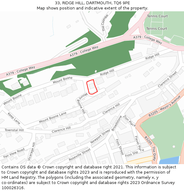 33, RIDGE HILL, DARTMOUTH, TQ6 9PE: Location map and indicative extent of plot