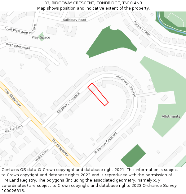 33, RIDGEWAY CRESCENT, TONBRIDGE, TN10 4NR: Location map and indicative extent of plot