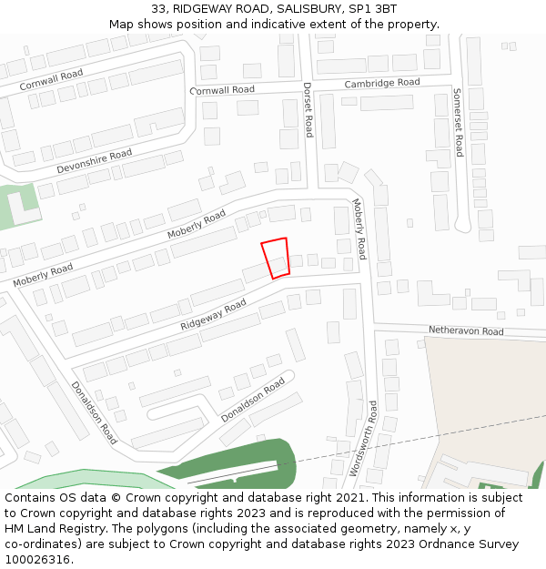33, RIDGEWAY ROAD, SALISBURY, SP1 3BT: Location map and indicative extent of plot