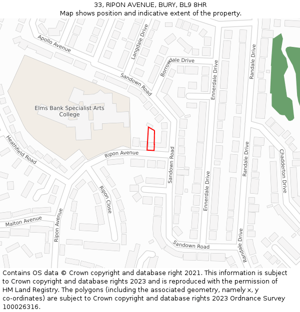 33, RIPON AVENUE, BURY, BL9 8HR: Location map and indicative extent of plot