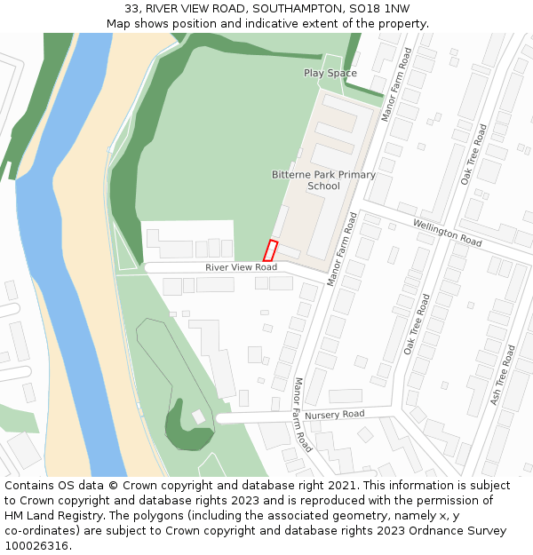 33, RIVER VIEW ROAD, SOUTHAMPTON, SO18 1NW: Location map and indicative extent of plot