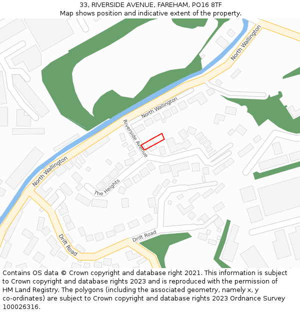 33, RIVERSIDE AVENUE, FAREHAM, PO16 8TF: Location map and indicative extent of plot