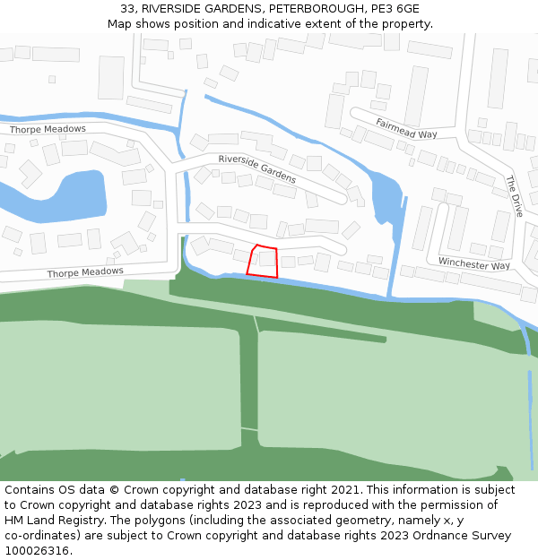 33, RIVERSIDE GARDENS, PETERBOROUGH, PE3 6GE: Location map and indicative extent of plot