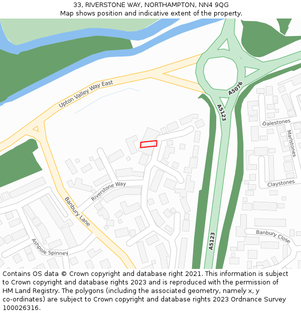 33, RIVERSTONE WAY, NORTHAMPTON, NN4 9QG: Location map and indicative extent of plot
