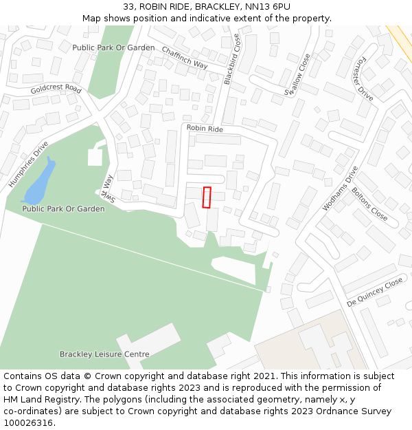 33, ROBIN RIDE, BRACKLEY, NN13 6PU: Location map and indicative extent of plot