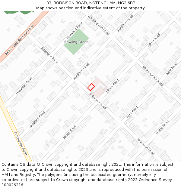 33, ROBINSON ROAD, NOTTINGHAM, NG3 6BB: Location map and indicative extent of plot