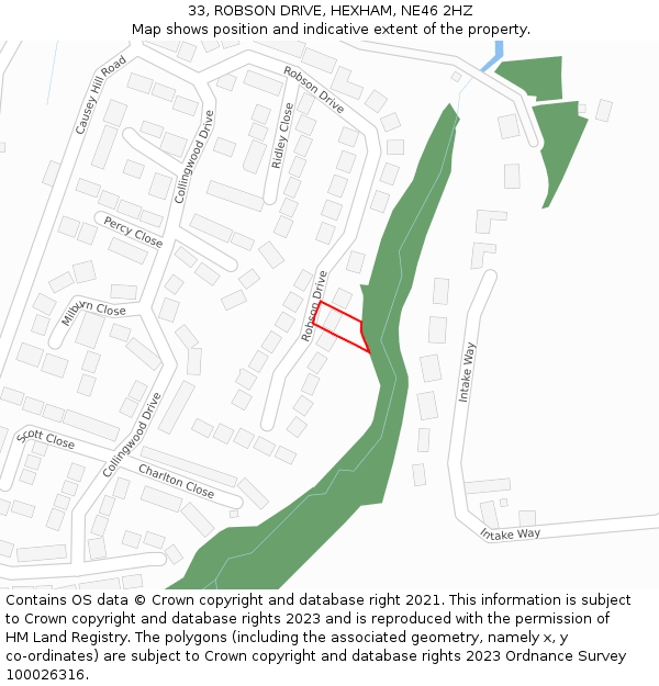 33, ROBSON DRIVE, HEXHAM, NE46 2HZ: Location map and indicative extent of plot