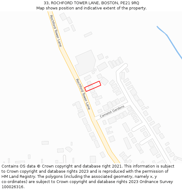 33, ROCHFORD TOWER LANE, BOSTON, PE21 9RQ: Location map and indicative extent of plot