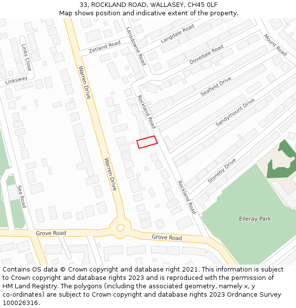 33, ROCKLAND ROAD, WALLASEY, CH45 0LF: Location map and indicative extent of plot