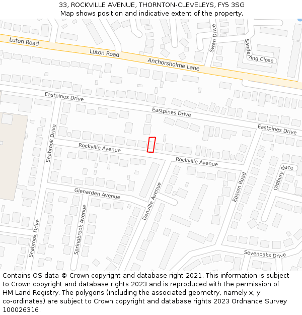 33, ROCKVILLE AVENUE, THORNTON-CLEVELEYS, FY5 3SG: Location map and indicative extent of plot
