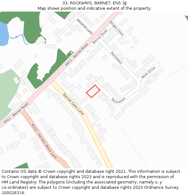 33, ROCKWAYS, BARNET, EN5 3JJ: Location map and indicative extent of plot