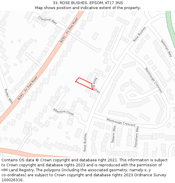 33, ROSE BUSHES, EPSOM, KT17 3NS: Location map and indicative extent of plot