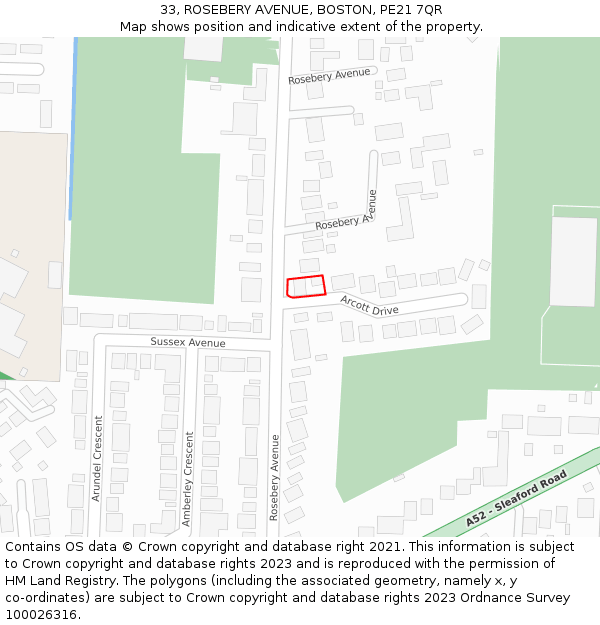 33, ROSEBERY AVENUE, BOSTON, PE21 7QR: Location map and indicative extent of plot