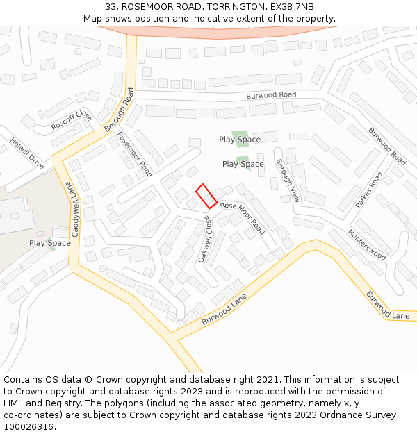 33, ROSEMOOR ROAD, TORRINGTON, EX38 7NB: Location map and indicative extent of plot