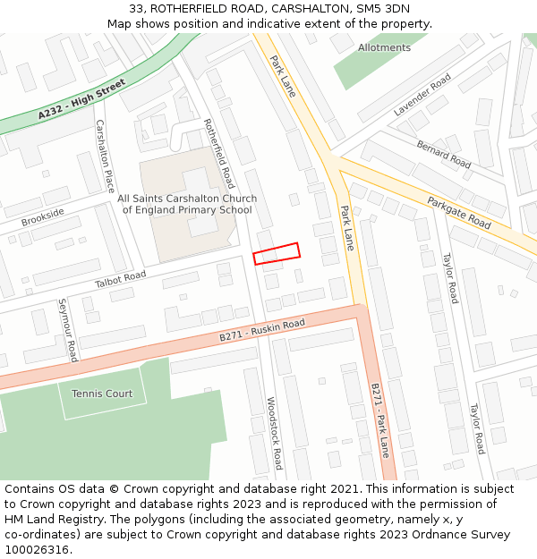 33, ROTHERFIELD ROAD, CARSHALTON, SM5 3DN: Location map and indicative extent of plot