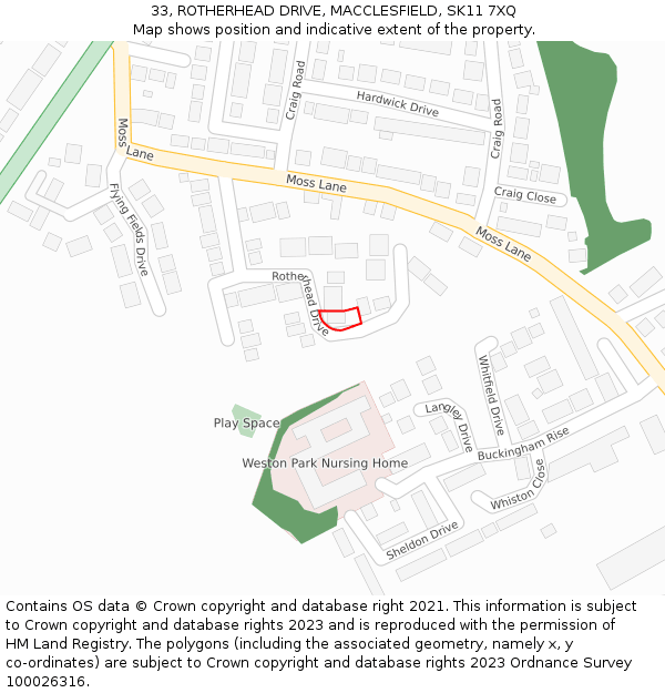 33, ROTHERHEAD DRIVE, MACCLESFIELD, SK11 7XQ: Location map and indicative extent of plot