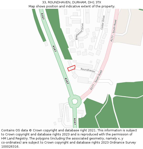 33, ROUNDHAVEN, DURHAM, DH1 3TX: Location map and indicative extent of plot